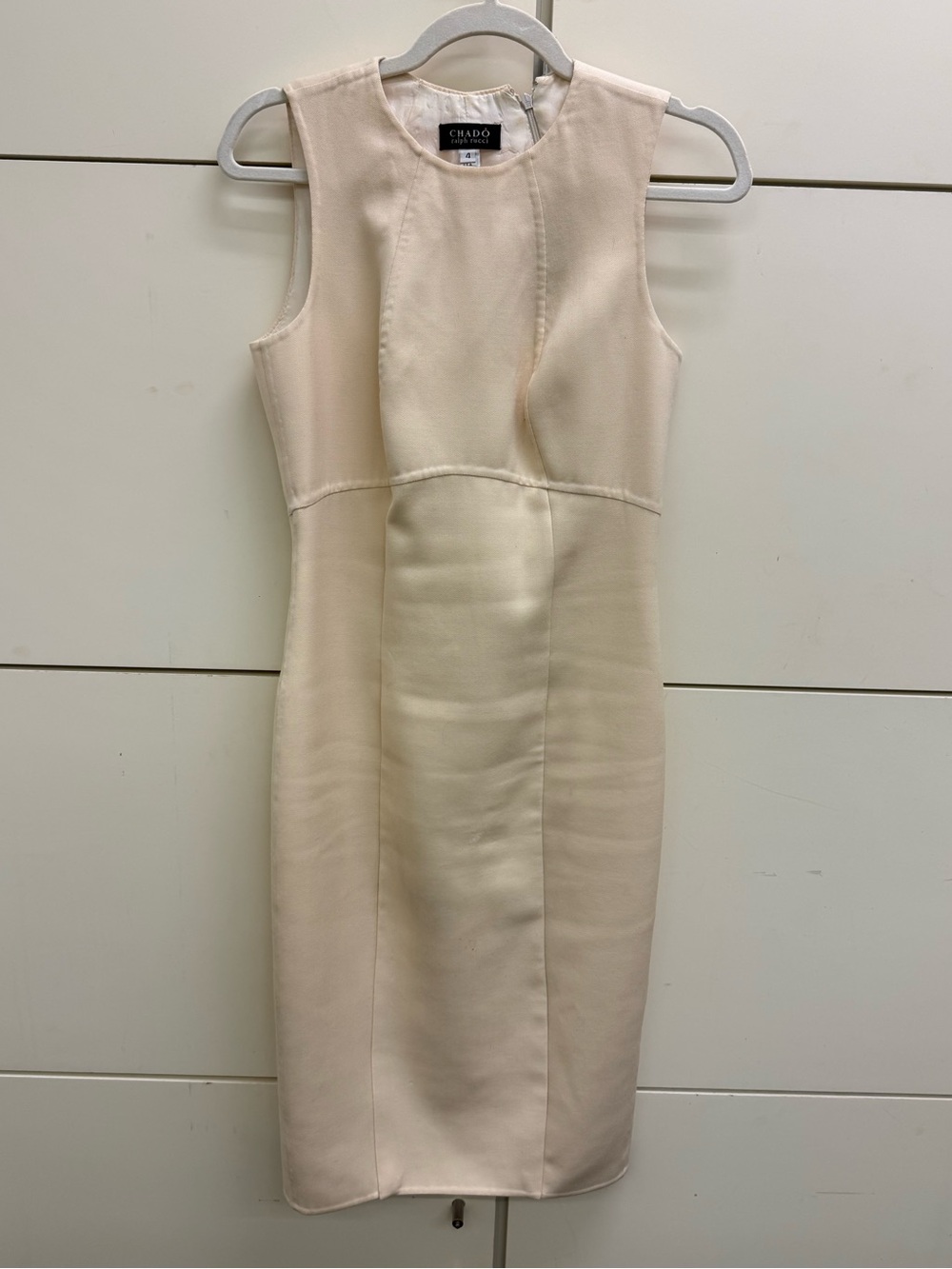 Chado by Ralph Rucci Wool Cream Sheath Dress - Elegant Professional Style - Picture 6 of 13